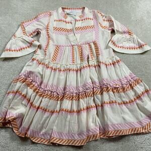 Kasia Dress Womens Small Pink Orange Boho Tiered Bell Sleeve Made Greece